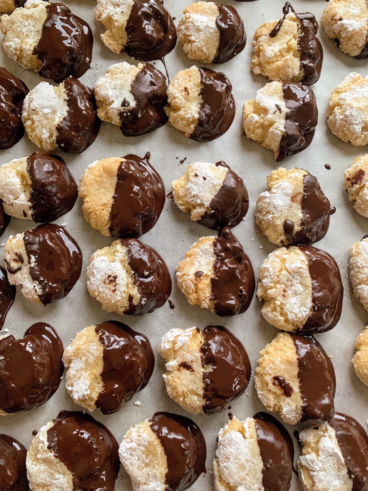 Chocolate Dipped Amaretti Cookies - Happy Food - by Nancy